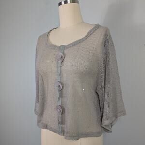 Net Top OS Tan Taupe Lagenook Button Funky Artsy Eclectic Beach Neutral Open